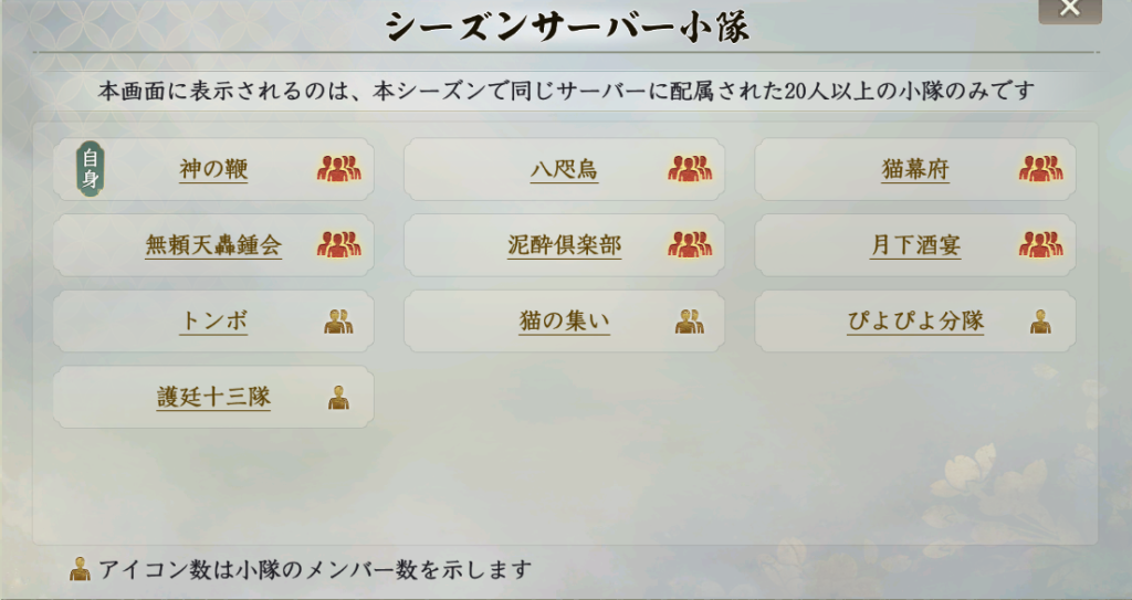 小隊への加入画面
