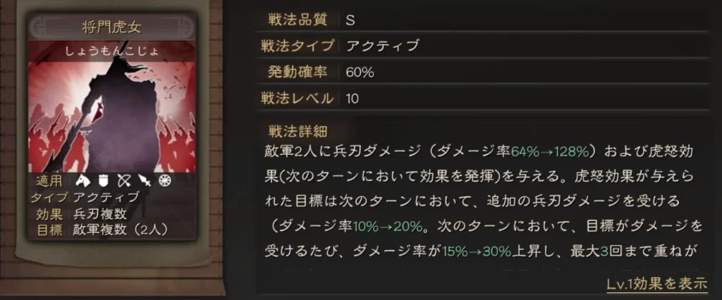 関銀屏の固有戦法:将門虎女