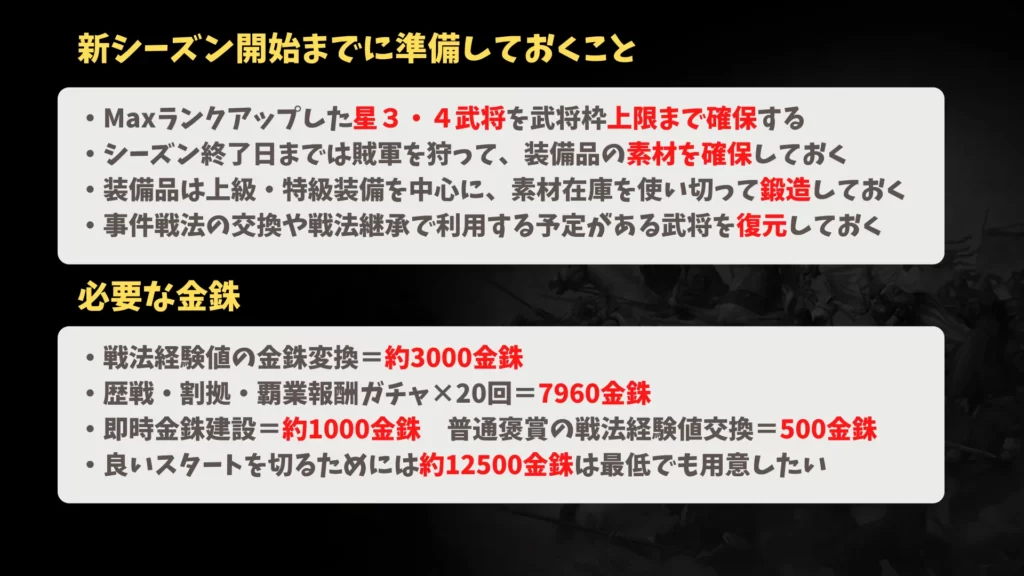 スタートダッシュ：新シーズン開始までに準備しておくこと