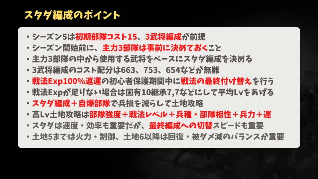 スタートダッシュ:スタダ編成のポイント