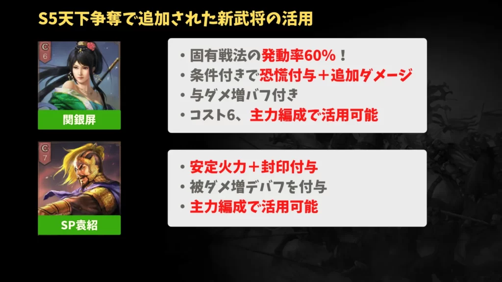 新武将（関銀屏・SP袁紹）の活用