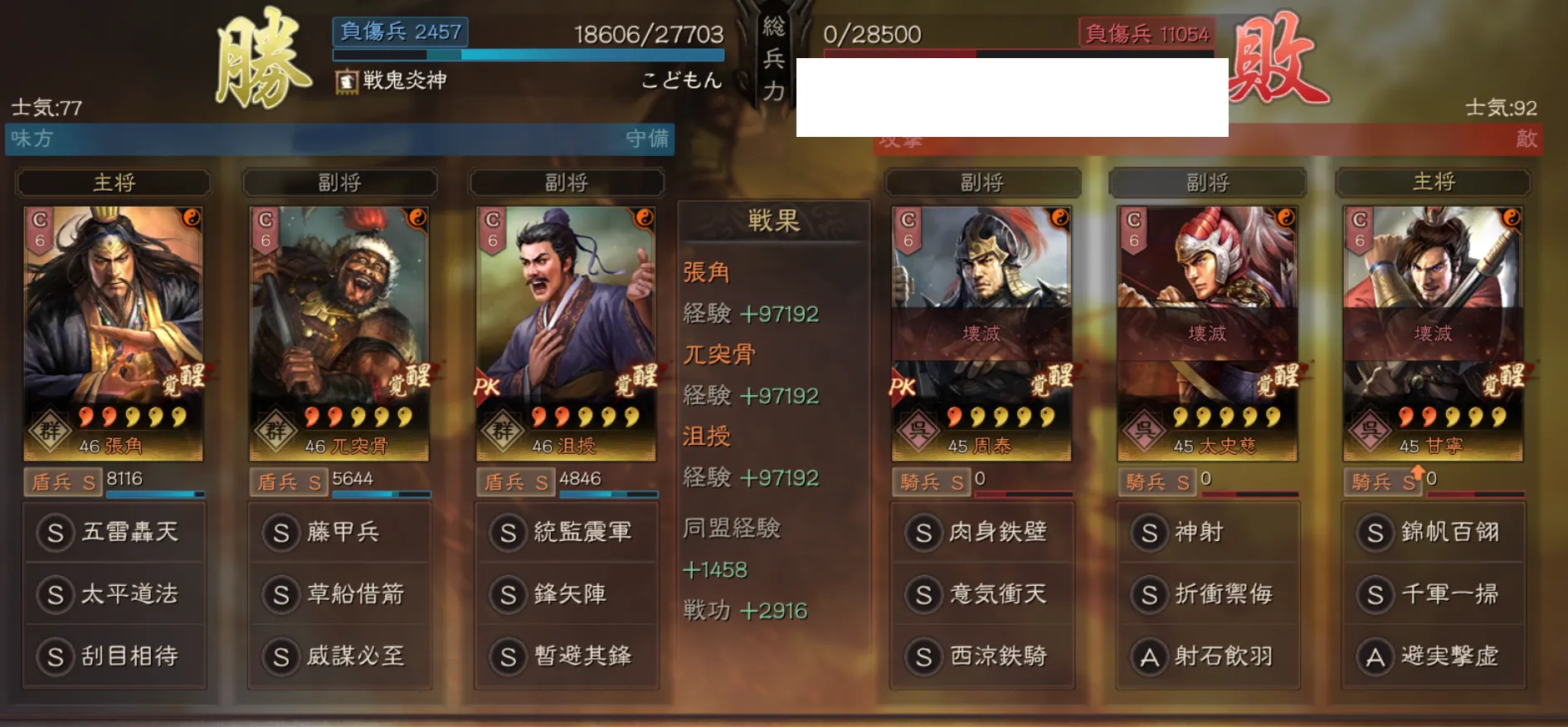 張角藤甲兵(張角 兀突骨 沮授):対騎兵戦歴14
