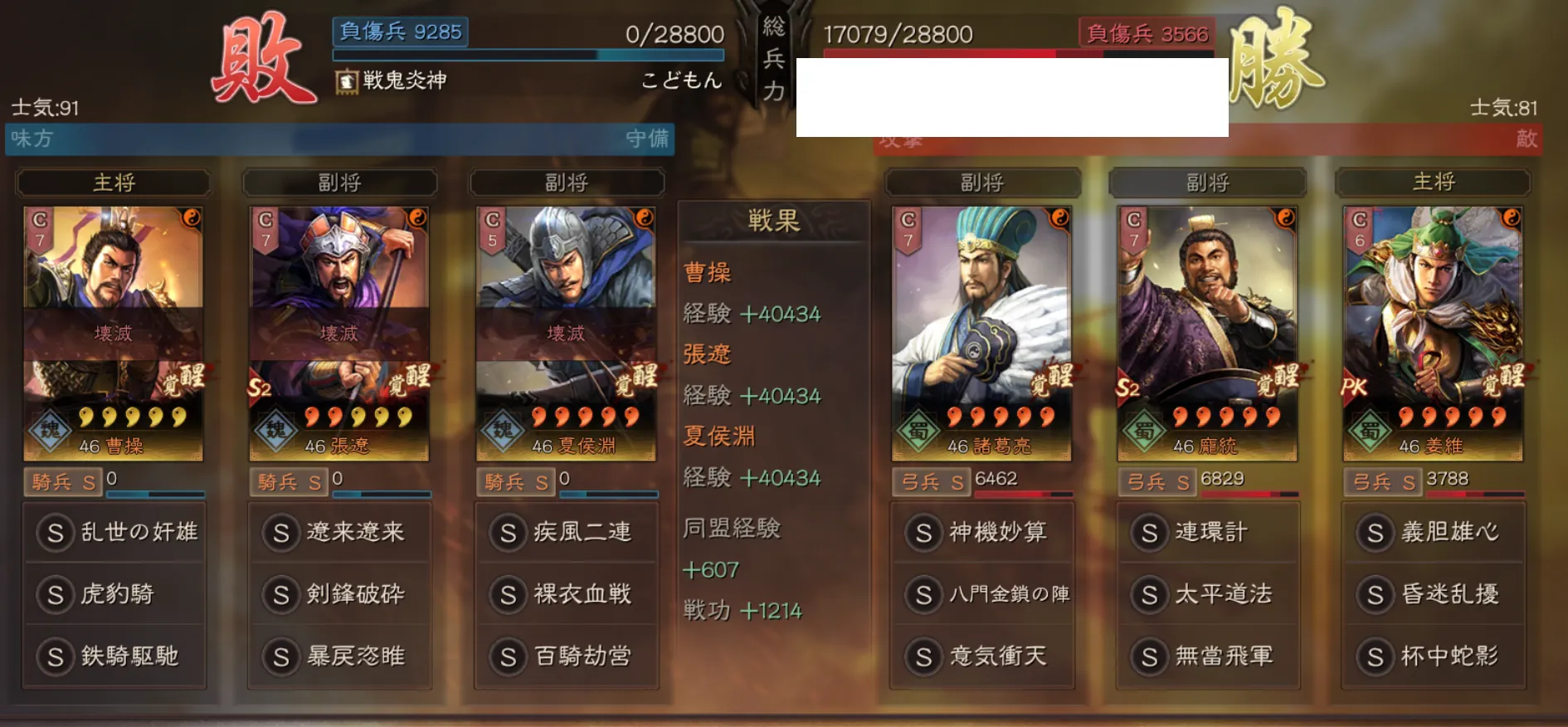奸雄騎:対弓兵戦歴28